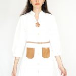 White cotton dress with leather pocket